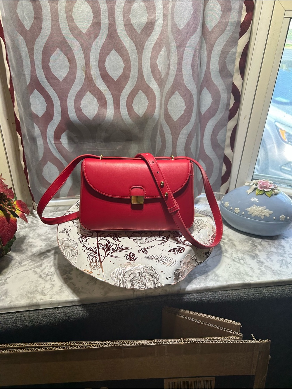 Red Leather Crossbody Shoulder Bag